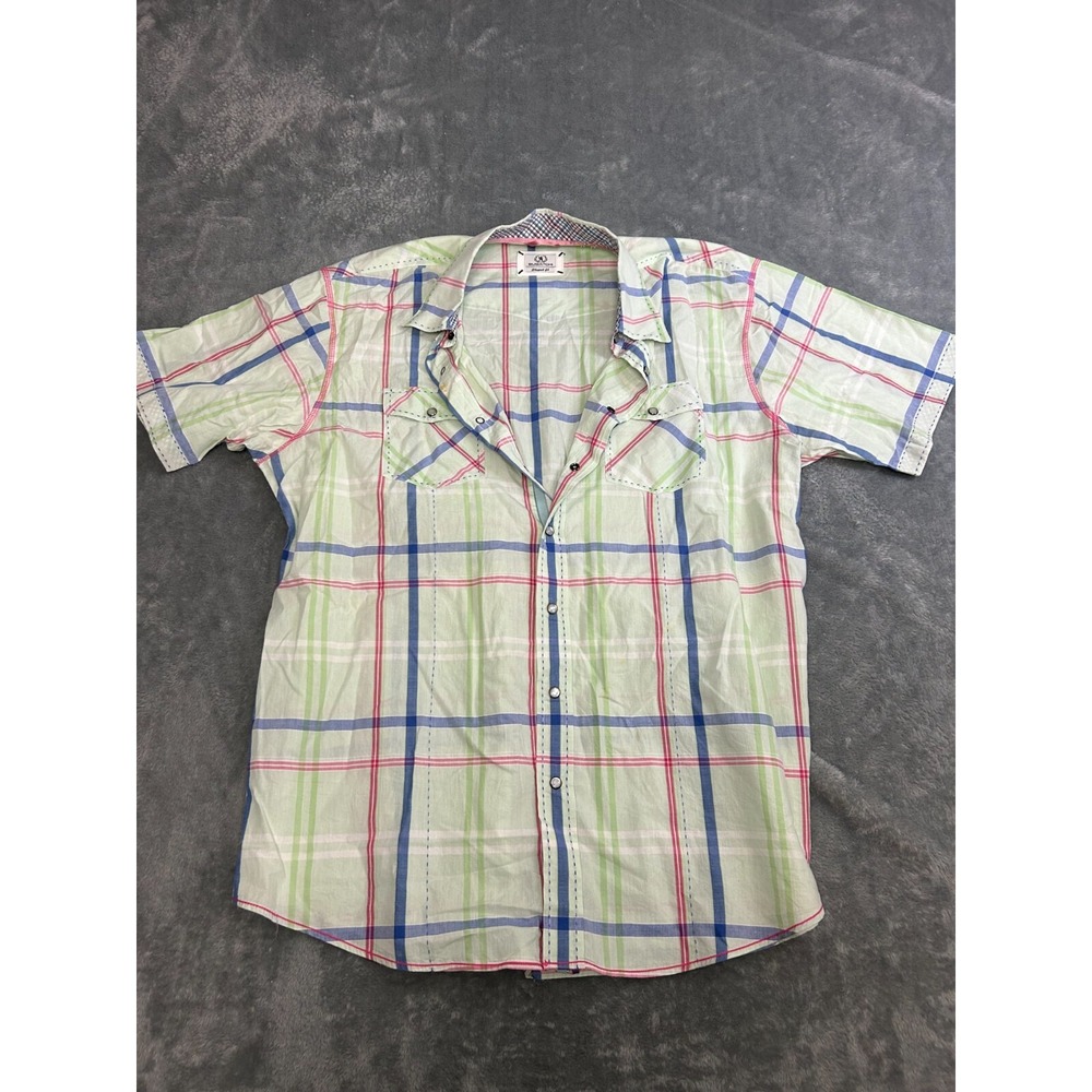 Bugatchi Shaped Fit Mens Button Up Shirt Pearl Snap SIZE XL Multi-Color Plaid